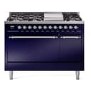 Nostalgie II 48 UP48FQNMPMBC Freestanding Dual Fuel Range with 8 Sealed Burners with Griddle Double Oven with Solid Door with Chrome knobs view 1