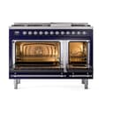 Nostalgie II 48 UP48FQNMPMBC Freestanding Dual Fuel Range with 8 Sealed Burners with Griddle Double Oven with Solid Door with Chrome knobs view 2