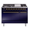 Nostalgie II 48 UP48FQNMPMBG Freestanding Dual Fuel Range with 8 Sealed Burners with Griddle Double Oven with Solid Door with Brass knobs view 1