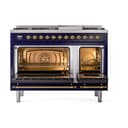 Nostalgie II 48 UP48FQNMPMBG Freestanding Dual Fuel Range with 8 Sealed Burners with Griddle Double Oven with Solid Door with Brass knobs view 2