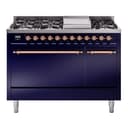 Nostalgie II 48 UP48FQNMPMBP Freestanding Dual Fuel Range with 8 Sealed Burners with Griddle Double Oven with Solid Door with Copper knobs view 1