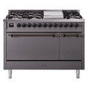Nostalgie II 48 UP48FQNMPMGB Freestanding Dual Fuel Range with 8 Sealed Burners with Griddle Double Oven with Solid Door with Bronze knobs view 1