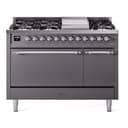 Nostalgie II 48 UP48FQNMPMGC Freestanding Dual Fuel Range with 8 Sealed Burners with Griddle Double Oven with Solid Door with Chrome knobs view 1