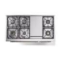Nostalgie II 48 UP48FQNMPMGG Freestanding Dual Fuel Range with 8 Sealed Burners with Griddle Double Oven with Solid Door with Brass knobs view 3
