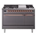 Nostalgie II 48 UP48FQNMPMGP Freestanding Dual Fuel Range with 8 Sealed Burners with Griddle Double Oven with Solid Door with Copper knobs view 1