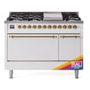 Nostalgie II 48 UP48FQNMPRAG Freestanding Dual Fuel Range with 8 Sealed Burners with Griddle Double Oven with Solid Door with Brass knobs view 1