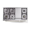 Nostalgie II 48 UP48FQNMPRAG Freestanding Dual Fuel Range with 8 Sealed Burners with Griddle Double Oven with Solid Door with Brass knobs view 3
