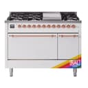 Nostalgie II 48 UP48FQNMPRAP Freestanding Dual Fuel Range with 8 Sealed Burners with Griddle Double Oven with Solid Door with Copper knobs view 1