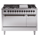 Nostalgie II 48 UP48FQNMPSSB Freestanding Dual Fuel Range with 8 Sealed Burners with Griddle Double Oven with Solid Door with Bronze knobs view 1
