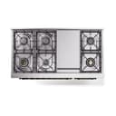 Nostalgie II 48 UP48FQNMPSSB Freestanding Dual Fuel Range with 8 Sealed Burners with Griddle Double Oven with Solid Door with Bronze knobs view 3