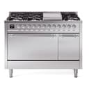 Nostalgie II 48 UP48FQNMPSSC Freestanding Dual Fuel Range with 8 Sealed Burners with Griddle Double Oven with Solid Door with Chrome knobs view 1