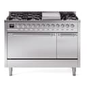 Nostalgie II 48 UP48FQNMPSSC Freestanding Dual Fuel Range with 8 Sealed Burners with Griddle Double Oven with Solid Door with Chrome knobs view 1