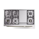 Nostalgie II 48 UP48FQNMPSSG Freestanding Dual Fuel Range with 8 Sealed Burners with Griddle Double Oven with Solid Door with Brass knobs view 3
