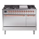 Nostalgie II 48 UP48FQNMPSSP Freestanding Dual Fuel Range with 8 Sealed Burners with Griddle Double Oven with Solid Door with Copper knobs view 1