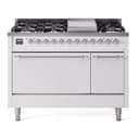 Nostalgie II 48 UP48FQNMPWHC Freestanding Dual Fuel Range with 8 Sealed Burners with Griddle Double Oven with Solid Door with Chrome knobs view 1