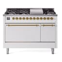 Nostalgie II 48 UP48FQNMPWHG Freestanding Dual Fuel Range with 8 Sealed Burners with Griddle Double Oven with Solid Door with Brass knobs view 1
