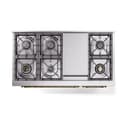 Nostalgie II 48 UP48FQNMPWHG Freestanding Dual Fuel Range with 8 Sealed Burners with Griddle Double Oven with Solid Door with Brass knobs view 3