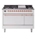 Nostalgie II 48 UP48FQNMPWHP Freestanding Dual Fuel Range with 8 Sealed Burners with Griddle Double Oven with Solid Door with Copper knobs view 1