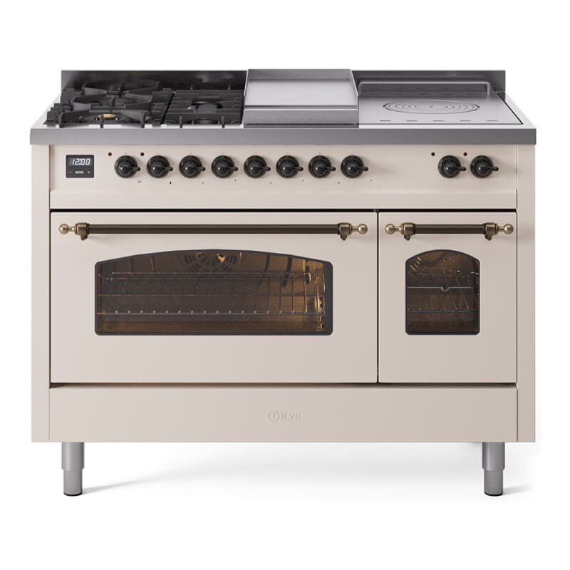 Nostalgie II 48 UP48FSNMPAWB Freestanding Dual Fuel Range with 5 Sealed Burners with Griddle and French Top Double Oven with Triple Glass Door with Bronze knobs