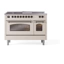 Nostalgie II 48 UP48FSNMPAWB Freestanding Dual Fuel Range with 5 Sealed Burners with Griddle and French Top Double Oven with Triple Glass Door with Bronze knobs view 2