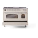 Nostalgie II 48 UP48FSNMPAWC Freestanding Dual Fuel Range with 5 Sealed Burners with Griddle and French Top Double Oven with Triple Glass Door with Chrome knobs view 6