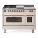 Nostalgie II 48 UP48FSNMPAWG Freestanding Dual Fuel Range with 5 Sealed Burners with Griddle and French Top Double Oven with Triple Glass Door with Brass knobs view 1