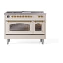 Nostalgie II 48 UP48FSNMPAWG Freestanding Dual Fuel Range with 5 Sealed Burners with Griddle and French Top Double Oven with Triple Glass Door with Brass knobs view 2