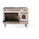 Nostalgie II 48 UP48FSNMPAWG Freestanding Dual Fuel Range with 5 Sealed Burners with Griddle and French Top Double Oven with Triple Glass Door with Brass knobs view 4