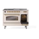 Nostalgie II 48 UP48FSNMPAWG Freestanding Dual Fuel Range with 5 Sealed Burners with Griddle and French Top Double Oven with Triple Glass Door with Brass knobs view 5
