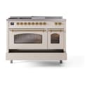 Nostalgie II 48 UP48FSNMPAWG Freestanding Dual Fuel Range with 5 Sealed Burners with Griddle and French Top Double Oven with Triple Glass Door with Brass knobs view 6