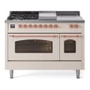 Nostalgie II 48 UP48FSNMPAWP Freestanding Dual Fuel Range with 5 Sealed Burners with Griddle and French Top Double Oven with Triple Glass Door with Copper knobs view 1
