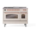 Nostalgie II 48 UP48FSNMPAWP Freestanding Dual Fuel Range with 5 Sealed Burners with Griddle and French Top Double Oven with Triple Glass Door with Copper knobs view 2
