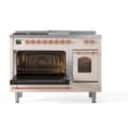 Nostalgie II 48 UP48FSNMPAWP Freestanding Dual Fuel Range with 5 Sealed Burners with Griddle and French Top Double Oven with Triple Glass Door with Copper knobs view 4