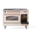 Nostalgie II 48 UP48FSNMPAWP Freestanding Dual Fuel Range with 5 Sealed Burners with Griddle and French Top Double Oven with Triple Glass Door with Copper knobs view 5