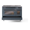 Nostalgie II 48 UP48FSNMPBGB Freestanding Dual Fuel Range with 5 Sealed Burners with Griddle and French Top Double Oven with Triple Glass Door with Bronze knobs view 6