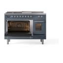 Nostalgie II 48 UP48FSNMPBGC Freestanding Dual Fuel Range with 5 Sealed Burners with Griddle and French Top Double Oven with Triple Glass Door with Chrome knobs view 4