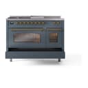 Nostalgie II 48 UP48FSNMPBGG Freestanding Dual Fuel Range with 5 Sealed Burners with Griddle and French Top Double Oven with Triple Glass Door with Brass knobs view 6