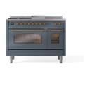 Nostalgie II 48 UP48FSNMPBGG Freestanding Dual Fuel Range with 5 Sealed Burners with Griddle and French Top Double Oven with Triple Glass Door with Brass knobs view 2
