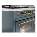 Nostalgie II 48 UP48FSNMPBGG Freestanding Dual Fuel Range with 5 Sealed Burners with Griddle and French Top Double Oven with Triple Glass Door with Brass knobs view 7