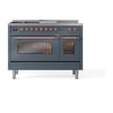 Nostalgie II 48 UP48FSNMPBGP Freestanding Dual Fuel Range with 5 Sealed Burners with Griddle and French Top Double Oven with Triple Glass Door with Copper knobs view 2
