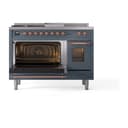 Nostalgie II 48 UP48FSNMPBGP Freestanding Dual Fuel Range with 5 Sealed Burners with Griddle and French Top Double Oven with Triple Glass Door with Copper knobs view 4