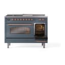 Nostalgie II 48 UP48FSNMPBGP Freestanding Dual Fuel Range with 5 Sealed Burners with Griddle and French Top Double Oven with Triple Glass Door with Copper knobs view 5