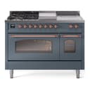 Nostalgie II 48 UP48FSNMPBGP Freestanding Dual Fuel Range with 5 Sealed Burners with Griddle and French Top Double Oven with Triple Glass Door with Copper knobs view 1