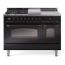 Nostalgie II 48 UP48FSNMPBKB Freestanding Dual Fuel Range with 5 Sealed Burners with Griddle and French Top Double Oven with Triple Glass Door with Bronze knobs view 1