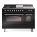 Nostalgie II 48 UP48FSNMPBKC Freestanding Dual Fuel Range with 5 Sealed Burners with Griddle and French Top Double Oven with Triple Glass Door with Chrome knobs view 1