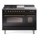 Nostalgie II 48 UP48FSNMPBKG Freestanding Dual Fuel Range with 5 Sealed Burners with Griddle and French Top Double Oven with Triple Glass Door with Brass knobs view 1