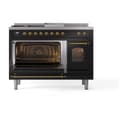 Nostalgie II 48 UP48FSNMPBKG Freestanding Dual Fuel Range with 5 Sealed Burners with Griddle and French Top Double Oven with Triple Glass Door with Brass knobs view 4