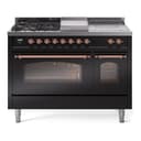 Nostalgie II 48 UP48FSNMPBKP Freestanding Dual Fuel Range with 5 Sealed Burners with Griddle and French Top Double Oven with Triple Glass Door with Copper knobs view 1