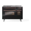 Nostalgie II 48 UP48FSNMPBKP Freestanding Dual Fuel Range with 5 Sealed Burners with Griddle and French Top Double Oven with Triple Glass Door with Copper knobs view 2