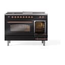 Nostalgie II 48 UP48FSNMPBKP Freestanding Dual Fuel Range with 5 Sealed Burners with Griddle and French Top Double Oven with Triple Glass Door with Copper knobs view 5